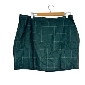 Indochino Teal Green Plaid Mini Skirt Womens 8 Wool Linen Blend Preppy Academia